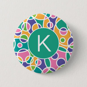 Badge Rond 5 Cm Motif de cercles fous colorés lumineux Monogramme