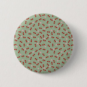 Badge Rond 5 Cm Motif de cerises sur fond vert