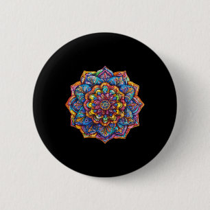 Badge Rond 5 Cm Motif de chakra de méditation mandala bohémien vib