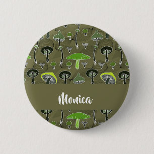 Badge Rond 5 Cm Motif de champignons verts et noirs