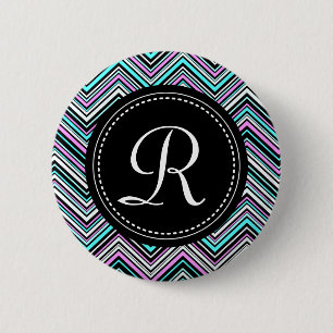 Badge Rond 5 Cm Motif de Chevron de tribu féminine monogramme