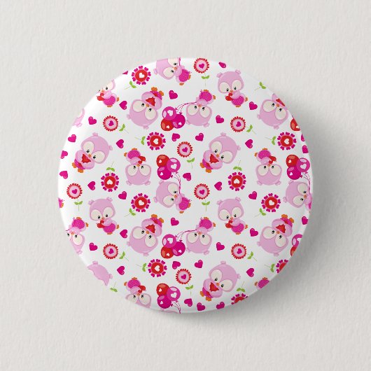 Badge Rond 5 Cm Motif De Chouettes, Chouettes Mignonnes, Chouettes (Devant)