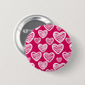 Badge Rond 5 Cm Motif de coeur Gras Rouge et Blanc Scribble (Devant & derrière)