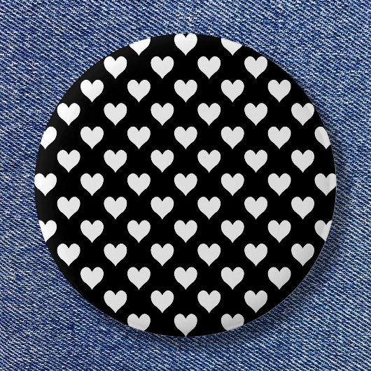 Badge Rond 5 Cm Motif de coeur noir et blanc