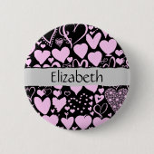 Badge Rond 5 Cm Motif De Coeurs, Coeurs Roses, Votre Nom (Devant)