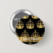 Badge Rond 5 Cm Motif de couronne d'or sur le noir (Devant & derrière)