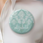 Badge Rond 5 Cm Motif de Damas Vintage bleu glace avec finition gr<br><div class="desc">Un motif vintage avec tableau de bord et dentelle. Regardez de près les fleurs et les feuilles.Un design tendance avec les couleurs de bijoux et l'élégance. Les éléments sont plus faciles à customiser lorsque vous remplacez tout le texte et les photos en premier. Si votre art doit encore être ajusté,...</div>