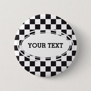 Badge Rond 5 Cm Motif de damier d'échecs - noir + votre texte & ar