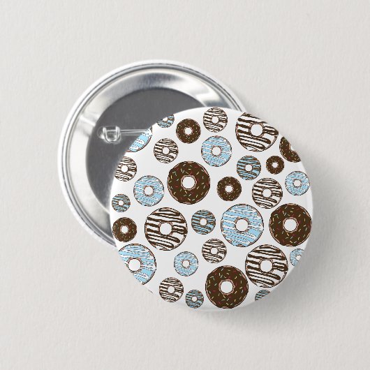 Badge Rond 5 Cm Motif De Donuts, Donuts Bleus, Donuts Brown (Devant & derrière)
