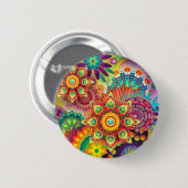 Badge Rond 5 Cm Motif de fleurs Abstraites aux couleurs vives (Devant & derrière)