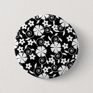 Badge Rond 5 Cm Motif de fleurs en spirale noir et blanc mignon