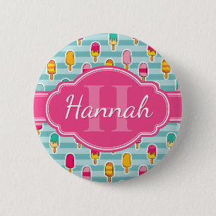 Badge Rond 5 Cm Motif de glace coloré avec Monogramme rose