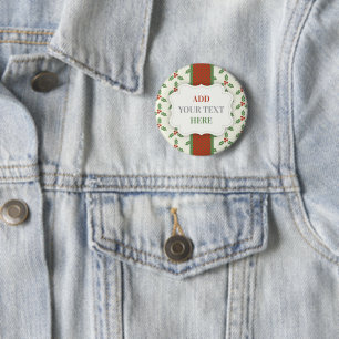 Badge Rond 5 Cm Motif de houx de Noël Houx vert Baies rouges