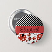 Badge Rond 5 Cm Motif De Ladybugs, Pois, Votre Nom (Devant & derrière)