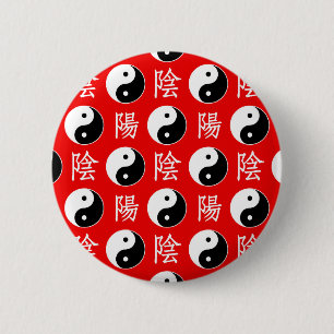 Badge Rond 5 Cm Motif de l'Arrière - plan rouge chinois Yinyang