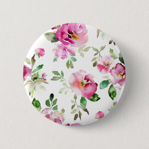 Badge Rond 5 Cm Motif de rose sauvage à l'aquarelle