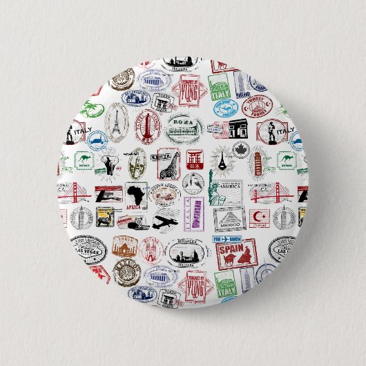 Badge Rond 5 Cm Motif de timbres de voyage (Devant)