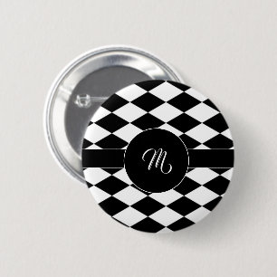 Badge Rond 5 Cm Motif diamant blanc et noir