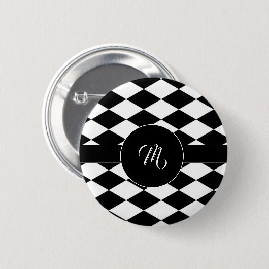 Badge Rond 5 Cm Motif diamant blanc et noir (Devant & derrière)