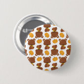 Badge Rond 5 Cm Motif D'Ours, Ours Mignons, Automne, Citrouille (Devant & derrière)
