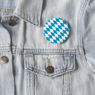 Badge Rond 5 Cm Motif Drapeau Diamant Bavière bleu et blanc