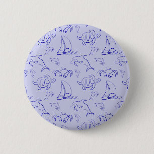 Badge Rond 5 Cm Motif d'une ligne d'animal marin et voilier