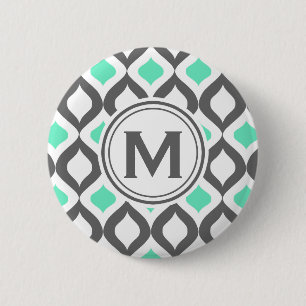 Badge Rond 5 Cm Motif élégant Grey et Mint Ogee