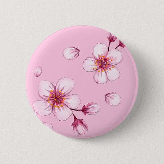 Badge Rond 5 Cm Motif en fleurs de cerisier rose (Devant)