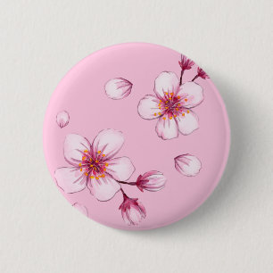 Badge Rond 5 Cm Motif en fleurs de cerisier rose