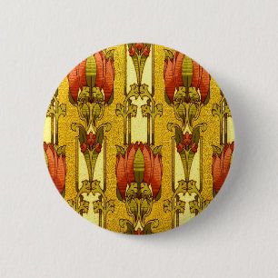Badge Rond 5 Cm Motif floral Art Nouveau vintage tulipe rouge
