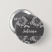 Badge Rond 5 Cm Motif floral blanc et gris (Devant & derrière)
