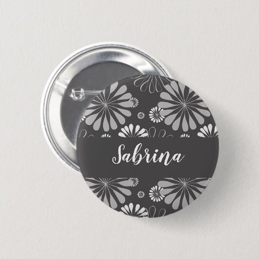 Badge Rond 5 Cm Motif floral blanc et gris (Devant & derrière)