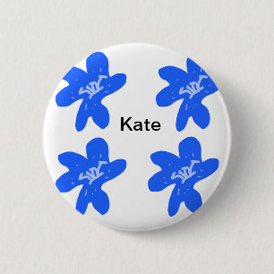 Badge Rond 5 Cm Motif floral bleu aquarelle ajouter nom