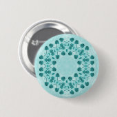 Badge Rond 5 Cm Motif floral, bleu Turquoise (Devant & derrière)