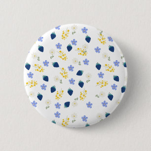 Badge Rond 5 Cm Motif floral de fleurs sauvages et de mûres