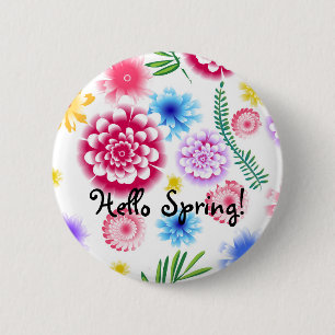 Badge Rond 5 Cm motif floral sur fond blanc.