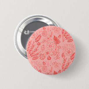 Badge Rond 5 Cm Motif floral tropical rouge corail