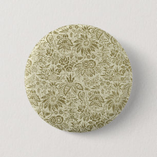 Badge Rond 5 Cm Motif Floral Vert Sage Antique Damas