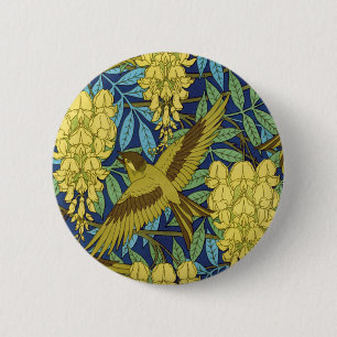 Badge Rond 5 Cm Motif floral vintage bleu marine et jaune