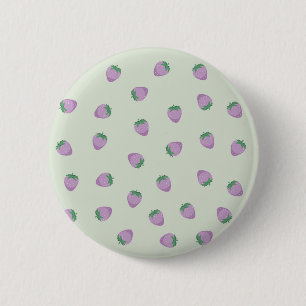 Badge Rond 5 Cm Motif Fraise Violette sur Fond Vert