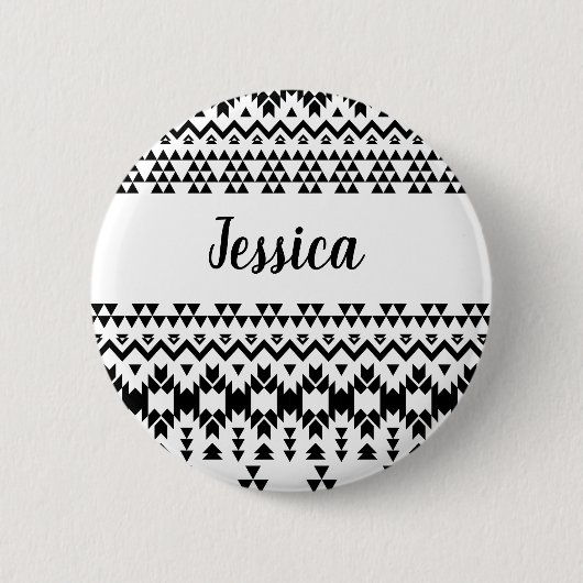 Badge Rond 5 Cm Motif géométrique Aztec noir et blanc (Devant)
