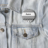 Badge Rond 5 Cm Motif géométrique Aztec noir et blanc (En situation)