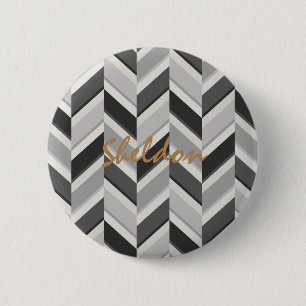 Badge Rond 5 Cm Motif géométrique chevron gris moderne monogramme