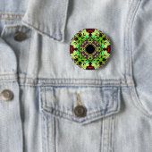 Badge Rond 5 Cm Motif géométrique jaune et vert (En situation)