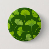 Badge Rond 5 Cm Motif Ginkgo sur vert foncé (Devant)