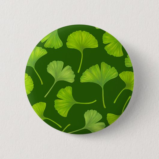 Badge Rond 5 Cm Motif Ginkgo sur vert foncé (Devant)