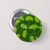 Badge Rond 5 Cm Motif Ginkgo sur vert foncé (Devant & derrière)