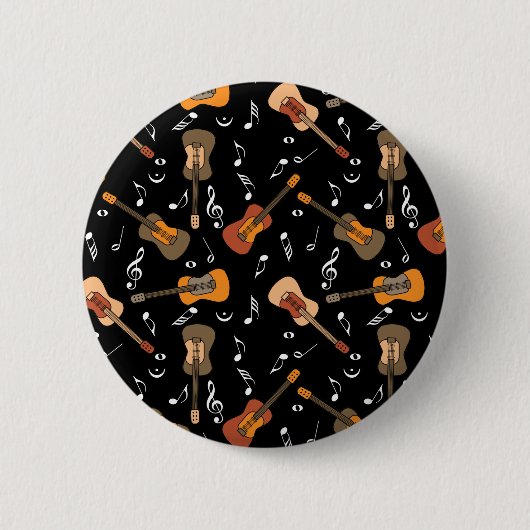 Badge Rond 5 Cm Motif Guitare Music Notes (Devant)
