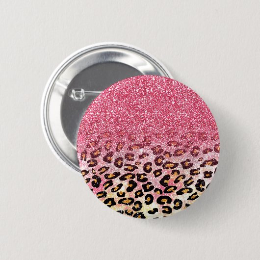 Badge Rond 5 Cm Motif léopard de Parties scintillant rose Glam (Devant & derrière)