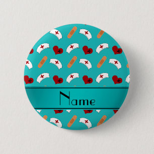 Badge Rond 5 Cm Motif nommé personnalisé d'infirmière de turquo